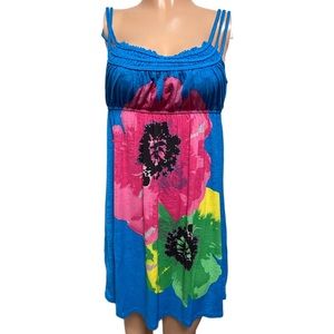 blue dress stretchy bright floral mini dress NEW